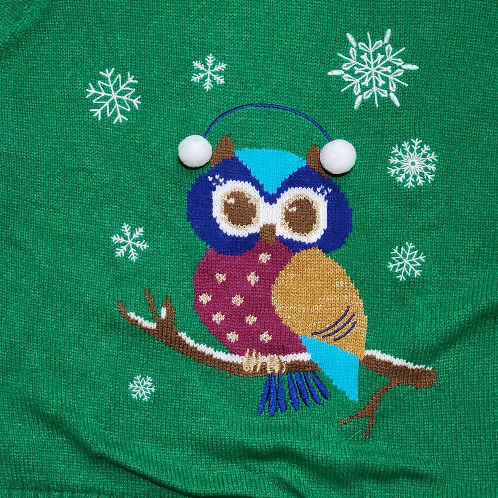 Green Knitted Owl Ugly Sweater Sz Med - Picture 6 of 9